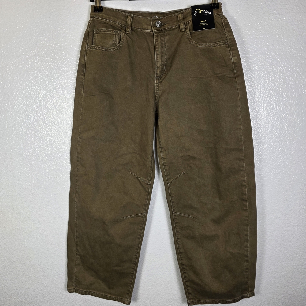 Art Class Pants Youth Brown Barrel Mid Rise Tapered Leg Stretch Casual Pant Sz12